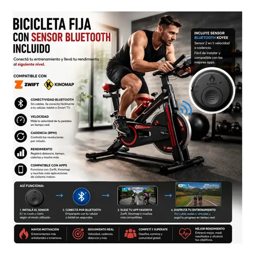 Bicicleta fija Spinning Bluetooth + apps
