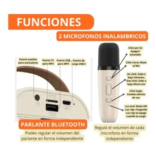 Parlante karaoke K12 con 2 micrófonos