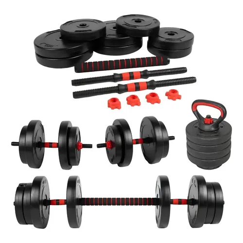 Kit Mancuernas + Barra + Pesa Rusa + Discos 30kg Alpina