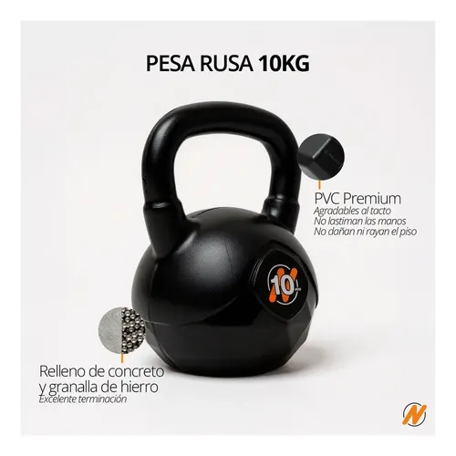 Pesa Rusa Kettlebell PVC 10kg Negro